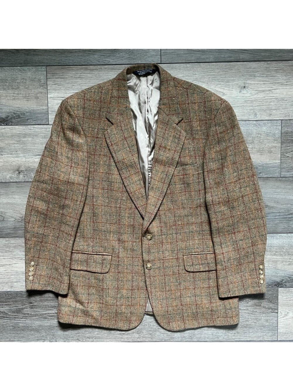 Vintage Lands' End Mens 44 Sport Coat Harris Tweed Wool Multicolor Plaid Blazer